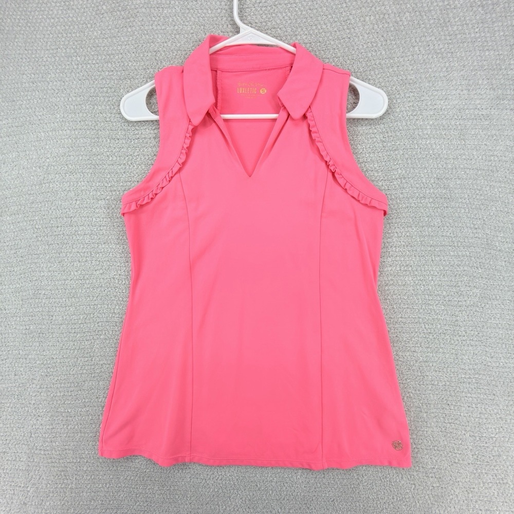 Lilly Pulitzer Luxletic Martina Polo Womens Small Pink Golf Ruffle Resortwear